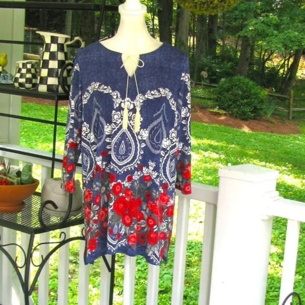 Ali Miles Tassel top shirt blouse Small pullover luxury style 3/4 sleeve